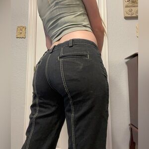 White stitched low waisted straight leg pants